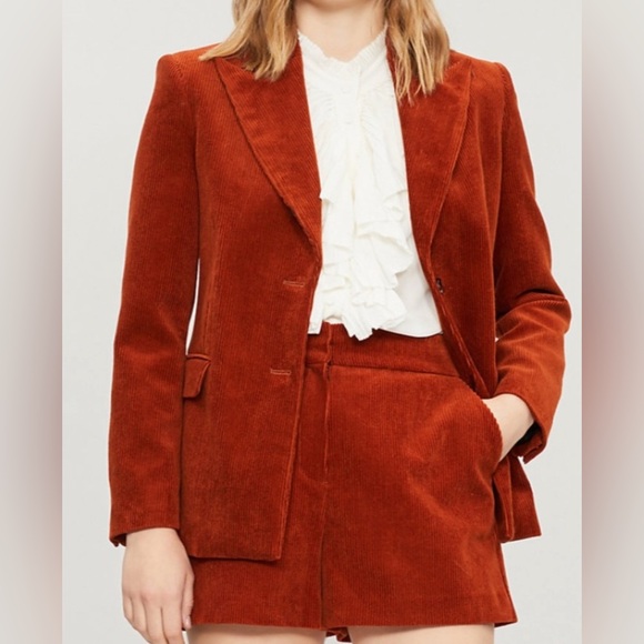 Maje Elle Corduroy Burnt Orange Camel Blazer Jacket Alessandra Ambrosio - Picture 6 of 8